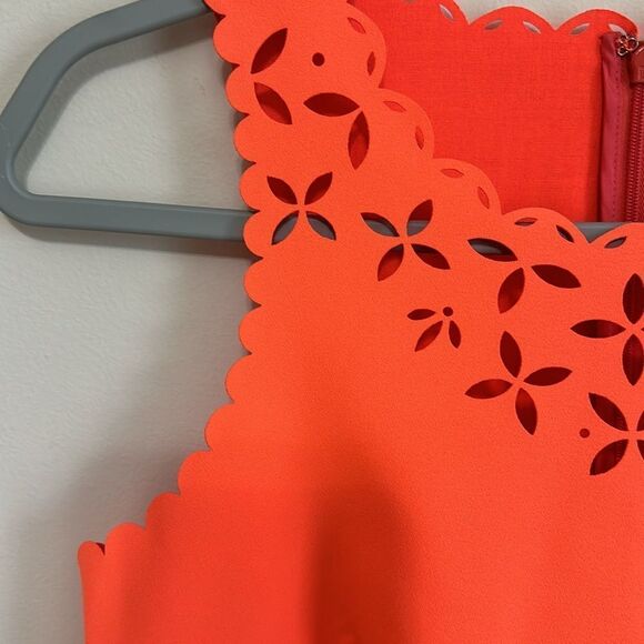 NWOT J. Crew Neon Orange Shift dress with cut out design - Picture 3 of 6
